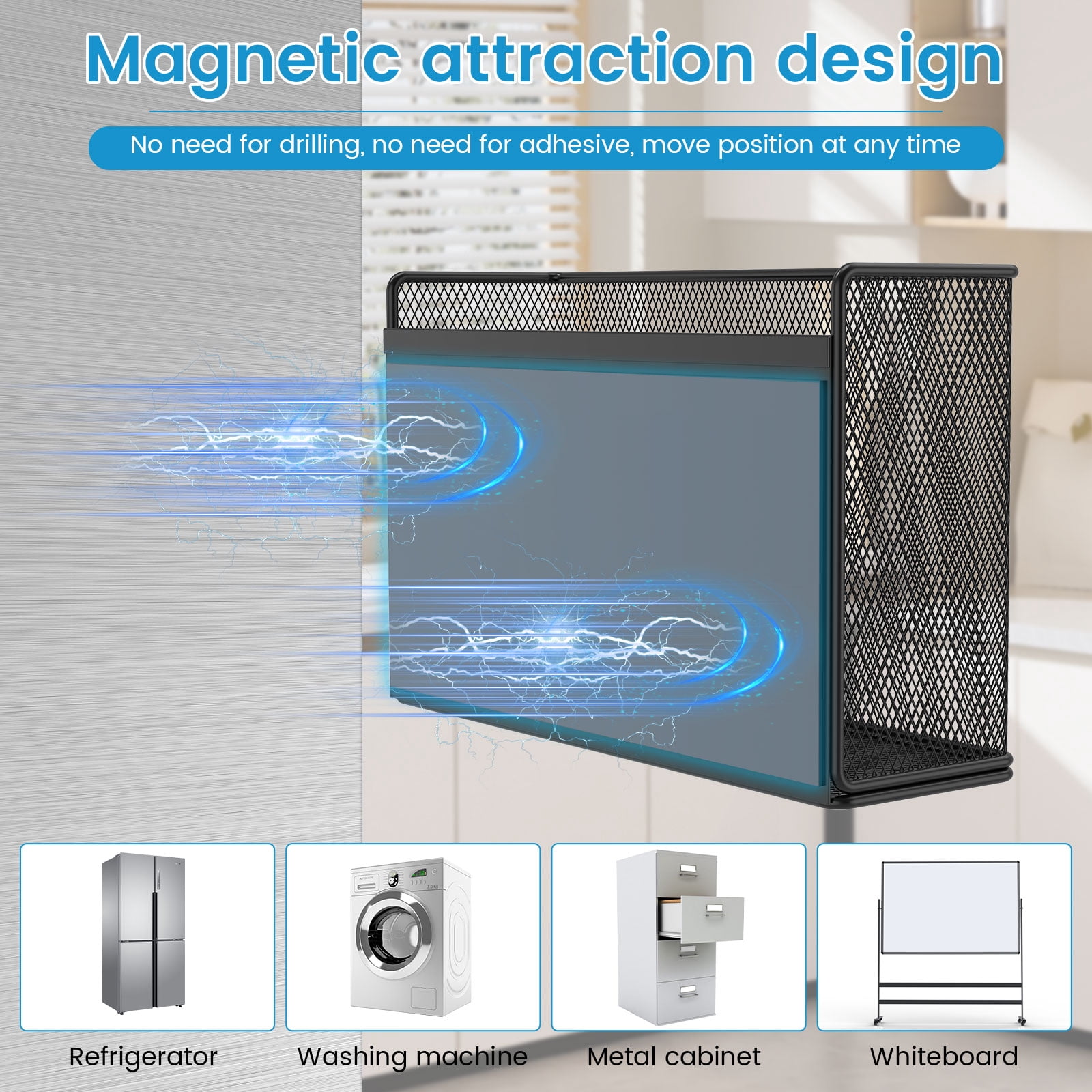 Magnetic Shelf Basket Container Organizer Holder Storage Rack Container for Fridge Whiteboard Washing Machine Home Kitchen Laundry Office School 1 Pack