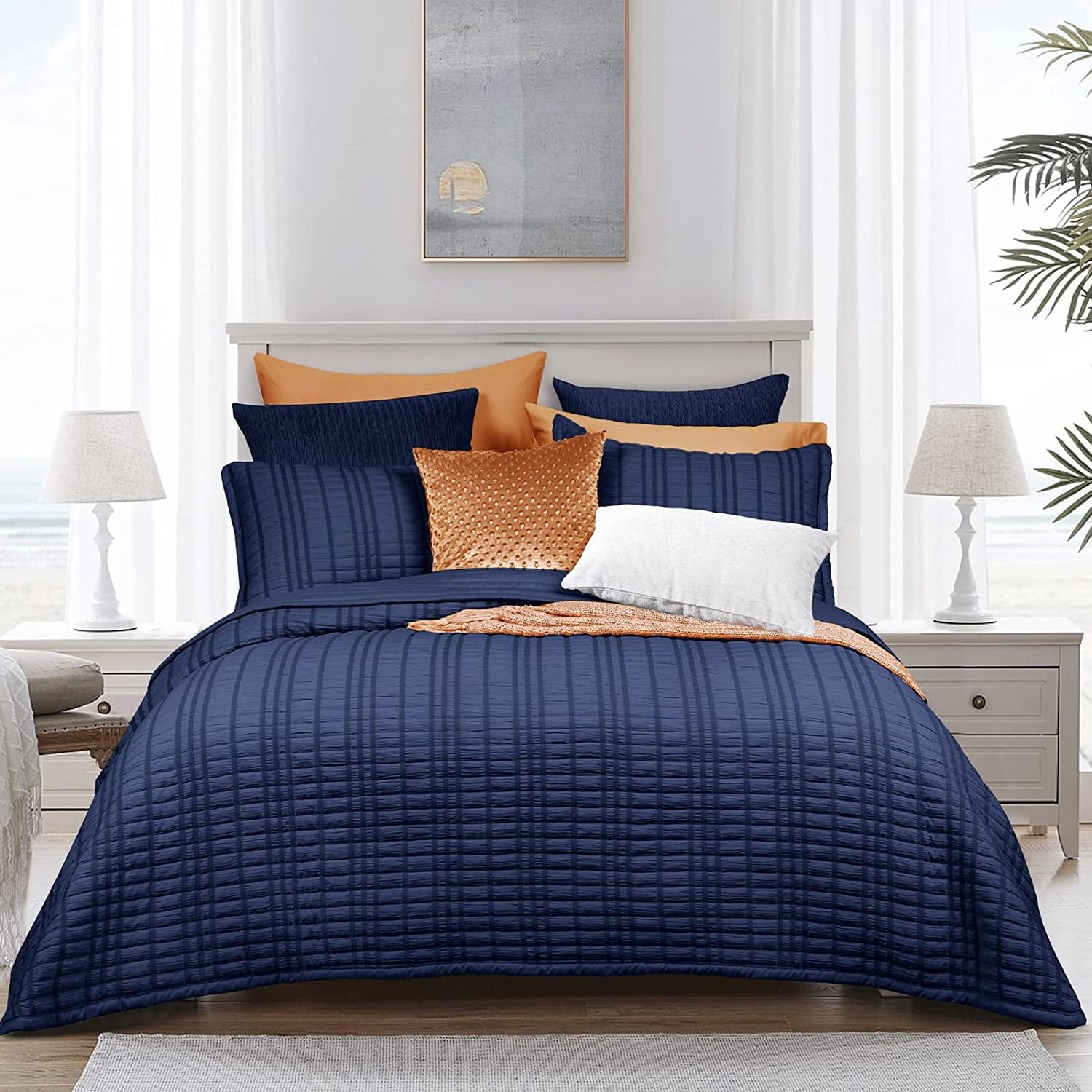 BOZO Seersucker Washed Quilt Set Full/Queen Size, Drop Nicely, 3PCS