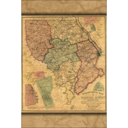 24"x36" Gallery Poster, Map of Harford County, Maryland 1878