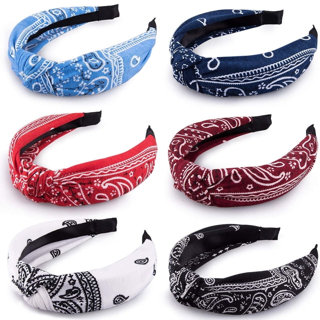6 piezas de diadema con nudo superior, diademas bohemias con estampado de cachemira, diademas vintage con nudo cruzado, diadema con nudo retorcido, diadema ancha para mujeres y niñas