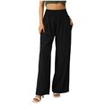 thumbnail image 1 of Pantalon Grand en Coton et Lin, Taille Haute, Fendu, Décontracté, Mode pour Femmes, 1 of 8