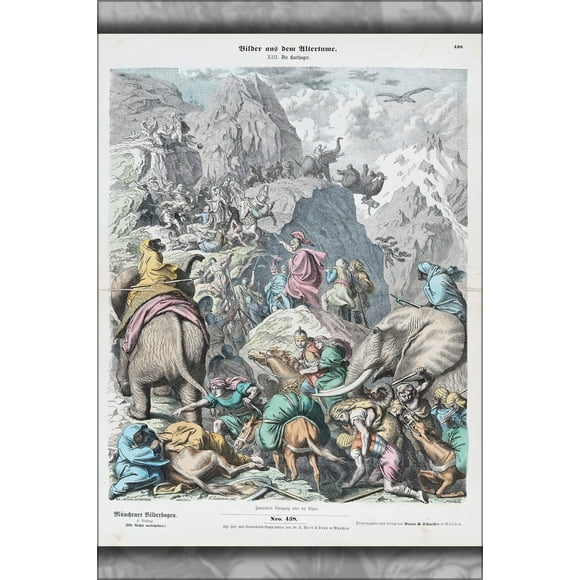 24"x36" Gallery Poster, Hannibal crosses the Alps by heinrich leutemann 1866