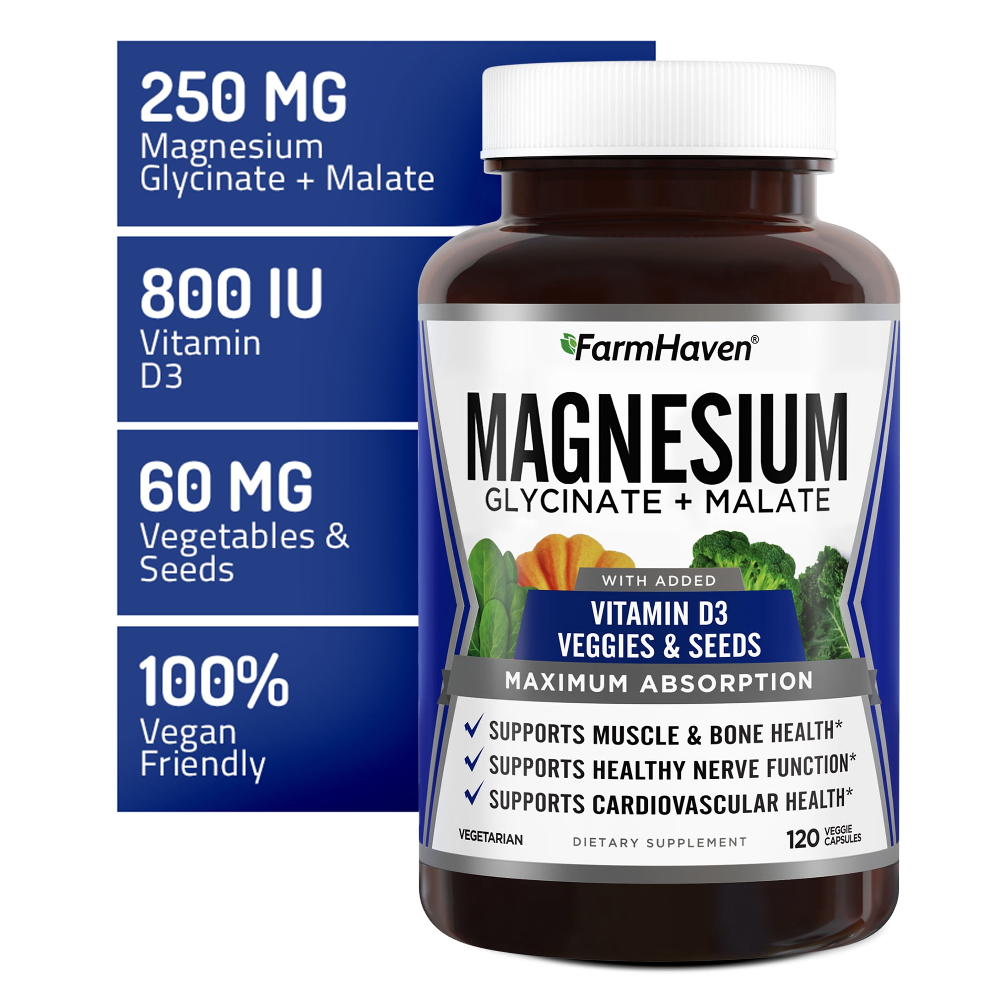 FarmHaven Magnesium Glycinate & Malate Complex w/Vitamin D3 and Milk Thistle