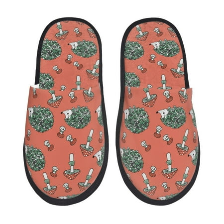 

Yiaed Hedgehog Mushroom Print Unisex House Slippers Slip on Warm Shoes Indoor Outdoor with Anti-slip sole-Medium