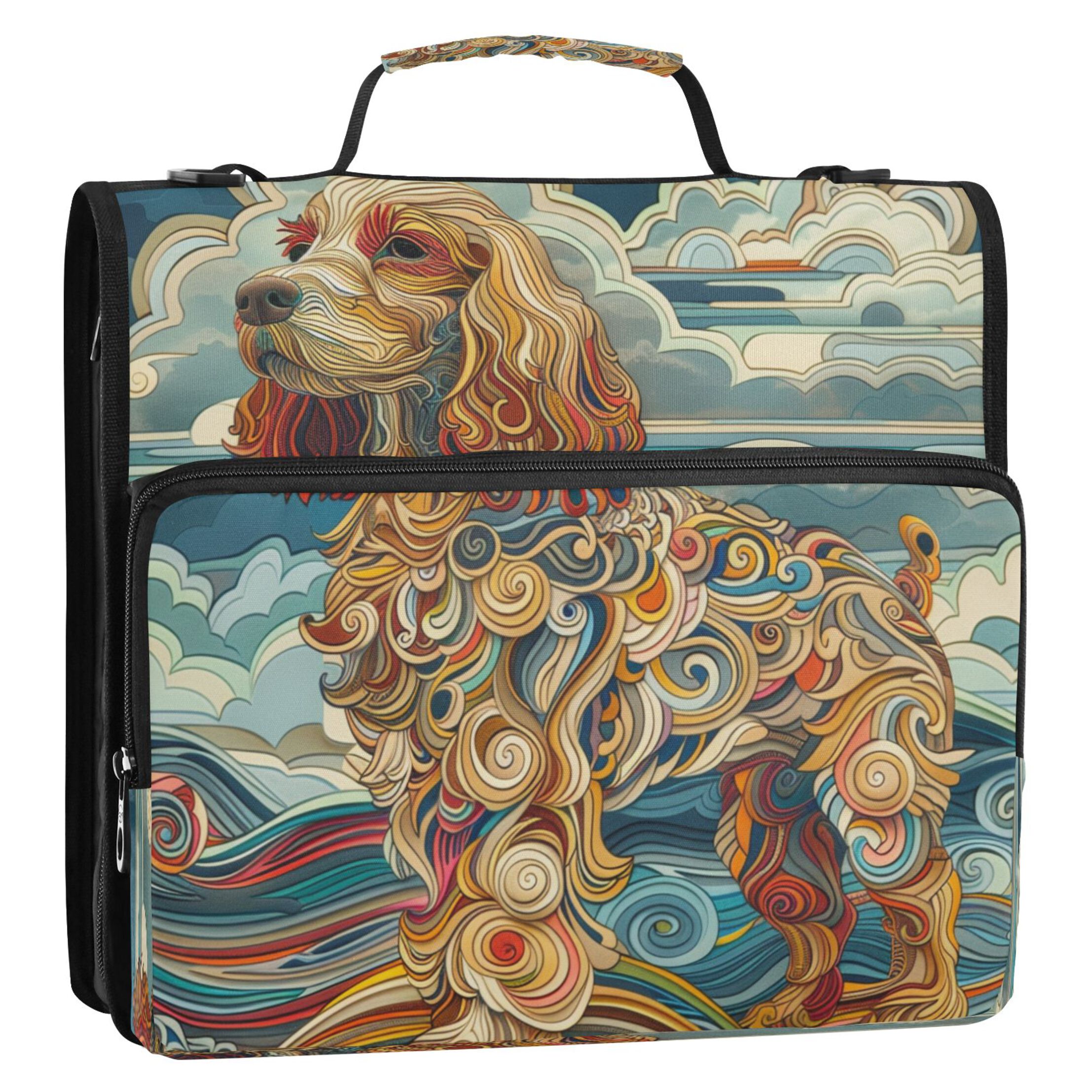 YAZAOO Zipper Binder trapper keeper Documents Organized Design Whimsical Canine in Waves Printed