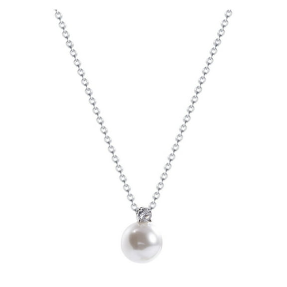 Mightlink Single Faux Pearl Pendant Necklace Shiny Inlaid Adjustable Extended Chain Necklace Women Clavicle Chain Jewelry Gift