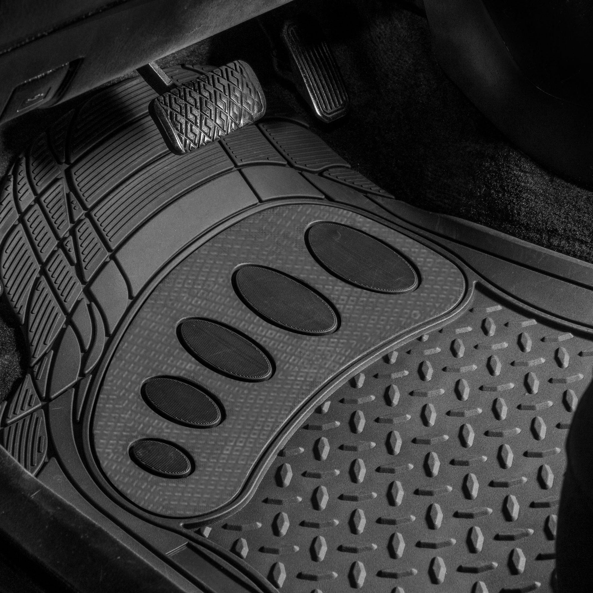 FH Group Trimmable ClimaProof Rubber Floor Mats With Footprint Design Black – Full Set