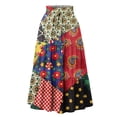 thumbnail image 4 of Women’s Patchwork Print Midi Skirt with Elastic Waistband and Pockets Casual A-Line Boho Style Lightweight Flowing Fabric Skirt Dark Blue 2XL, 4 of 6