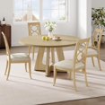 thumbnail image 2 of 47" Round Farmhouse Dining Table for 4-6 - Rustic Brown Pedestal Base Kitchen Table, 300 Lb Capacity, Adjustable Anti-Slip Feet, Easy Assembly (Chairs NOT Included), 2 of 6