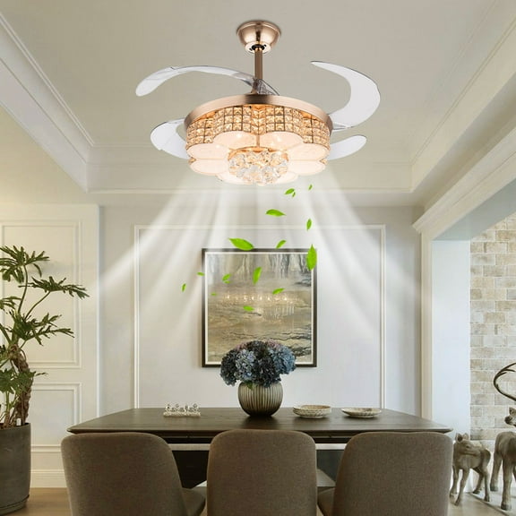 Ceiling Fan with Light Modern LED Fan Chandelier  4 Blades W/ Remote Control Gold for Indoor