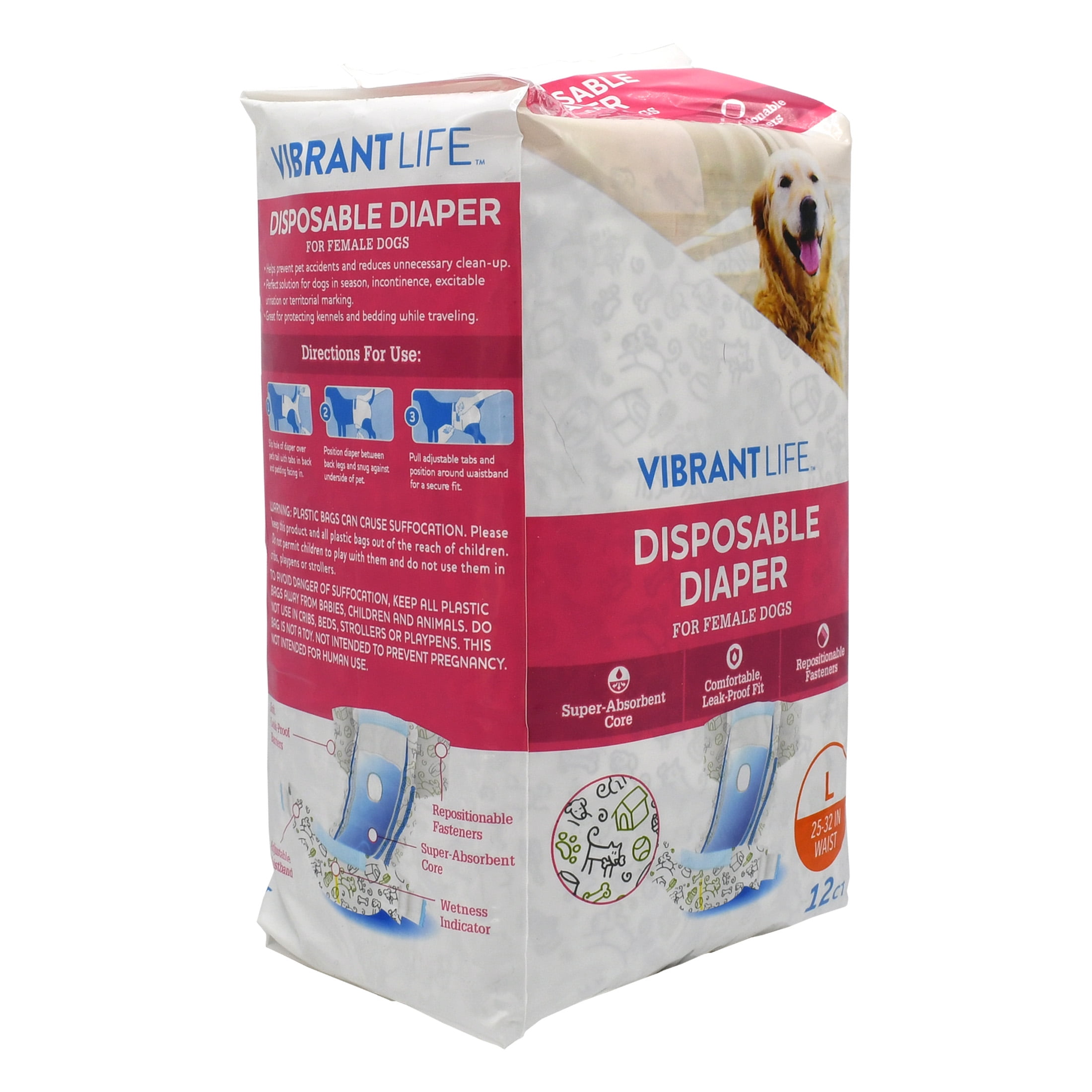 (4 pack) VIBRANT LIFE DIAPER LG