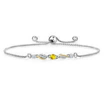 925 Sterling Silver and 10k Yellow Gold Yellow Sapphire White Moissanite and White Lab Grown Diamond Tennis Bracelet for Women (0.33 Cttw, Gemstone September Birthstone, Fully Adjustable up to 9 inch)