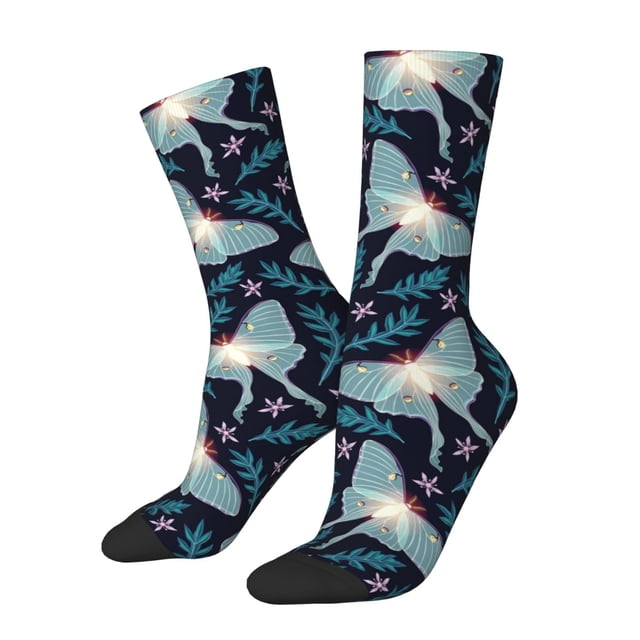 Fotbe Glowing Butterfly Calcetas Largas con Estampado para Hombre y Mujer – Calcetas de Compresión Transpirables y Elásticas, Viajar y Uso Diario Talla 5-11