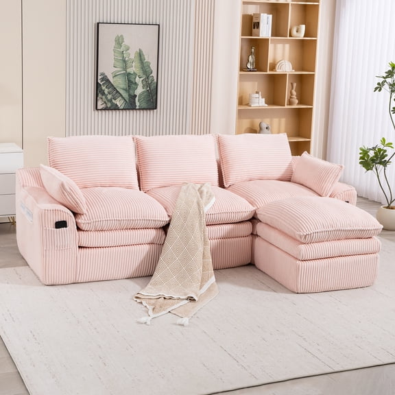 LifeSky Cloud Comfort Modular Sectional Sofa: 900lb Support No-Assembly L-Shaped Couch - Movable Footstool & 5 Pillows for Living Room & Apartment