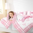 thumbnail image 4 of Feelyou Teens Ribbon Monogrammed Bedding Comforter Set, Pink Initial Letter K Twin Comforter Sets, Cartoon Cute Plaid Reversible Bedding Set, Lightweight Room Decor, 2 Pieces, 4 of 8