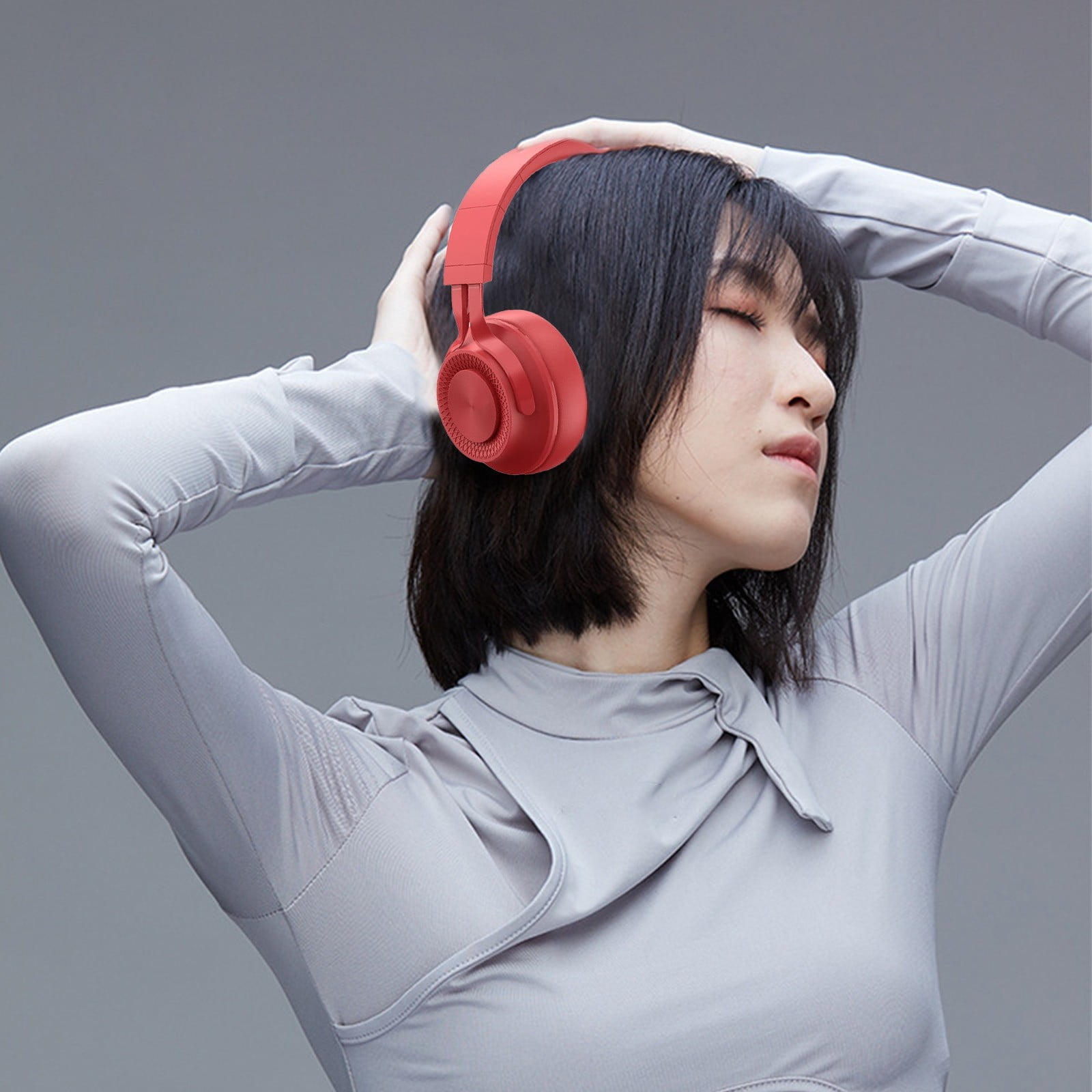 Bluetooth Headphones, Heavy Noise-canceling Headset Folding Retractable Sports Wireless Bluetooth Headset, Headphones for Women(Red)