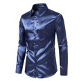 thumbnail image 2 of Aimik Hanes Mens Shirts Clearance,Dress Shirts Solid Long Sleeve for Men formal Shirt Collar Pin Multi-Colors Business Casual Button Down Shirts Satin Casual Club Shiny Slim Fit Dress Shirt Navy XXL, 2 of 6