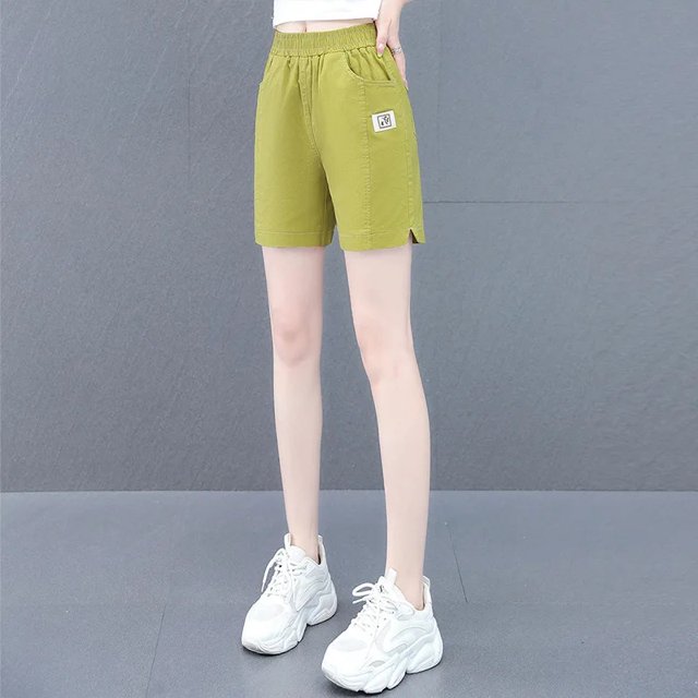 Pantalones cortos adelgazantes de cintura alta de algodón y licra para mujer, estilo informal, moderno, de corte en cinco minutos, versátiles, adelgazantes