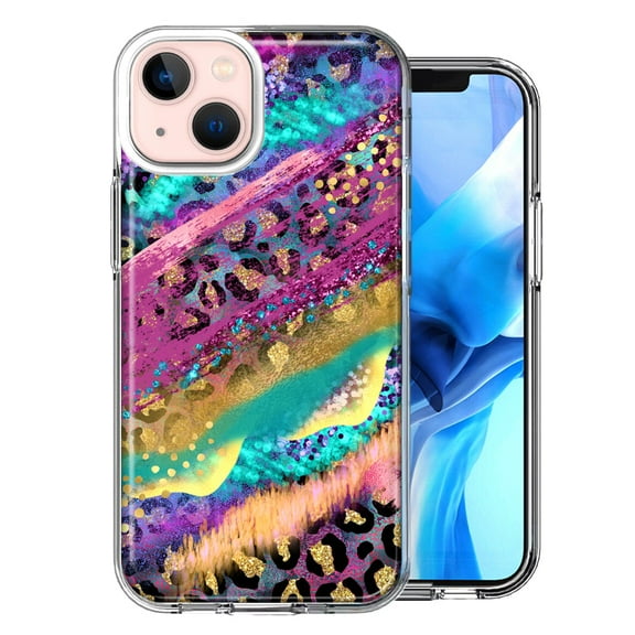 MUNDAZE Case for Apple iPhone 15 Hybrid Shockproof Slim Hard Soft TPU Shell Heavy Duty Protective Phone Cover - Leopard Paint Colorful Beautiful Abstract Milkyway