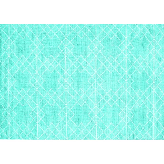 Ahgly Company Machine Washable Indoor Rectangle Abstract Turquoise Blue Contemporary Area Rugs, 5' x 7'