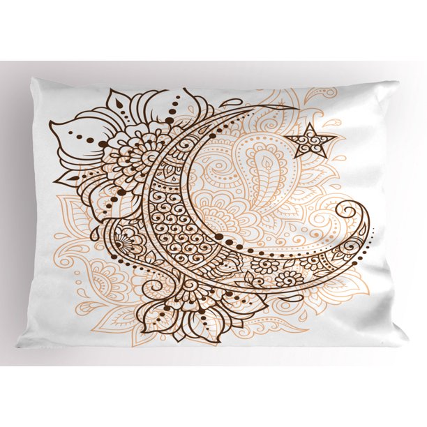 Half Moon Pillow Sham, Mystic Intricate Oriental Paisley Floral