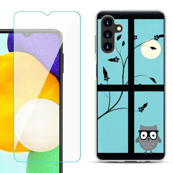 Slim-Fit TPU Fashion Phone Case for Samsung Galaxy A13 5G, with Tempered Glass Screen Protector, by OneToughShield ® - Moon Owl