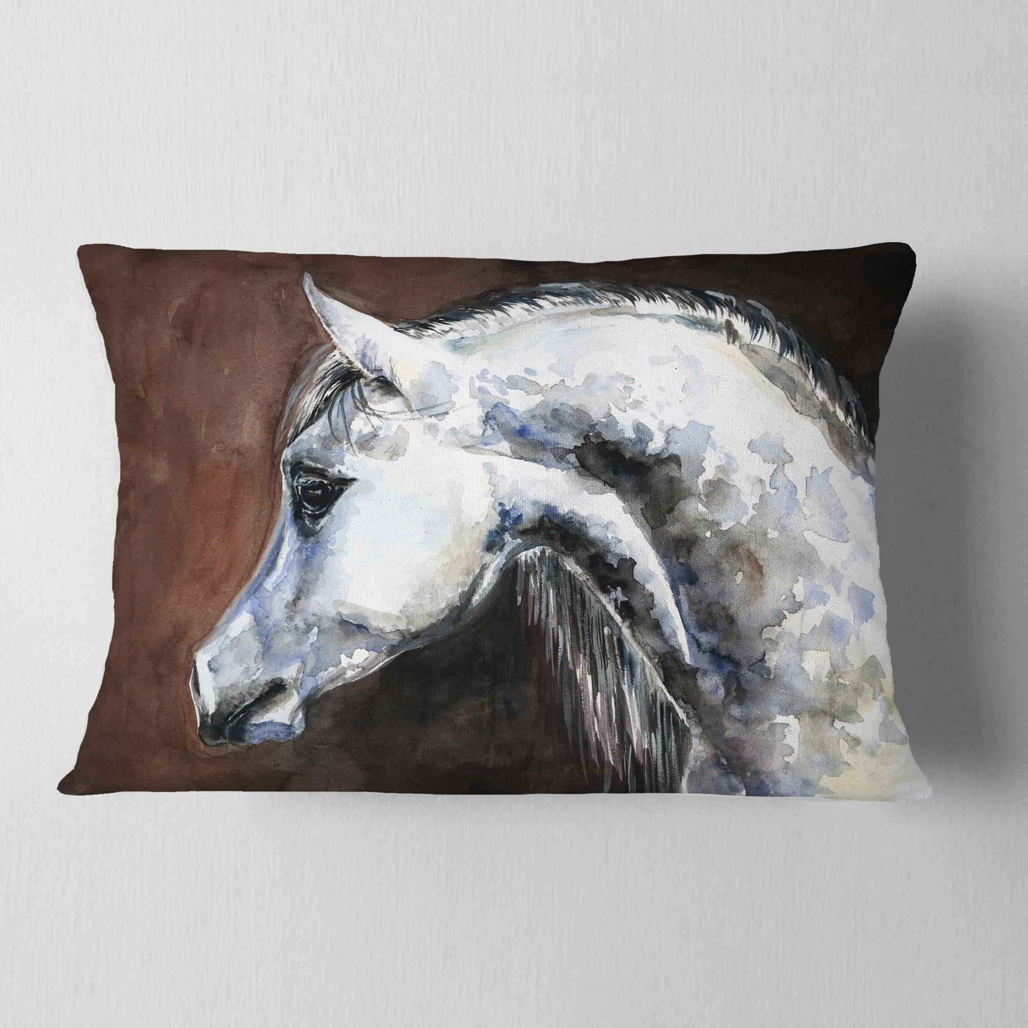 Designart Gray Arabian Horse Watercolor - Abstract Throw Pillow - 12x20