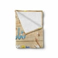 thumbnail image 2 of Lifestyle Soft Flannel Fleece Throw Blanket, Hello Summer Words on a Wooden Board with Flowers Starfish Shell Design, Cozy Plush for Indoor and Outdoor Use, 50" x 60", Sand Brown Green, by Ambesonne, 2 of 6