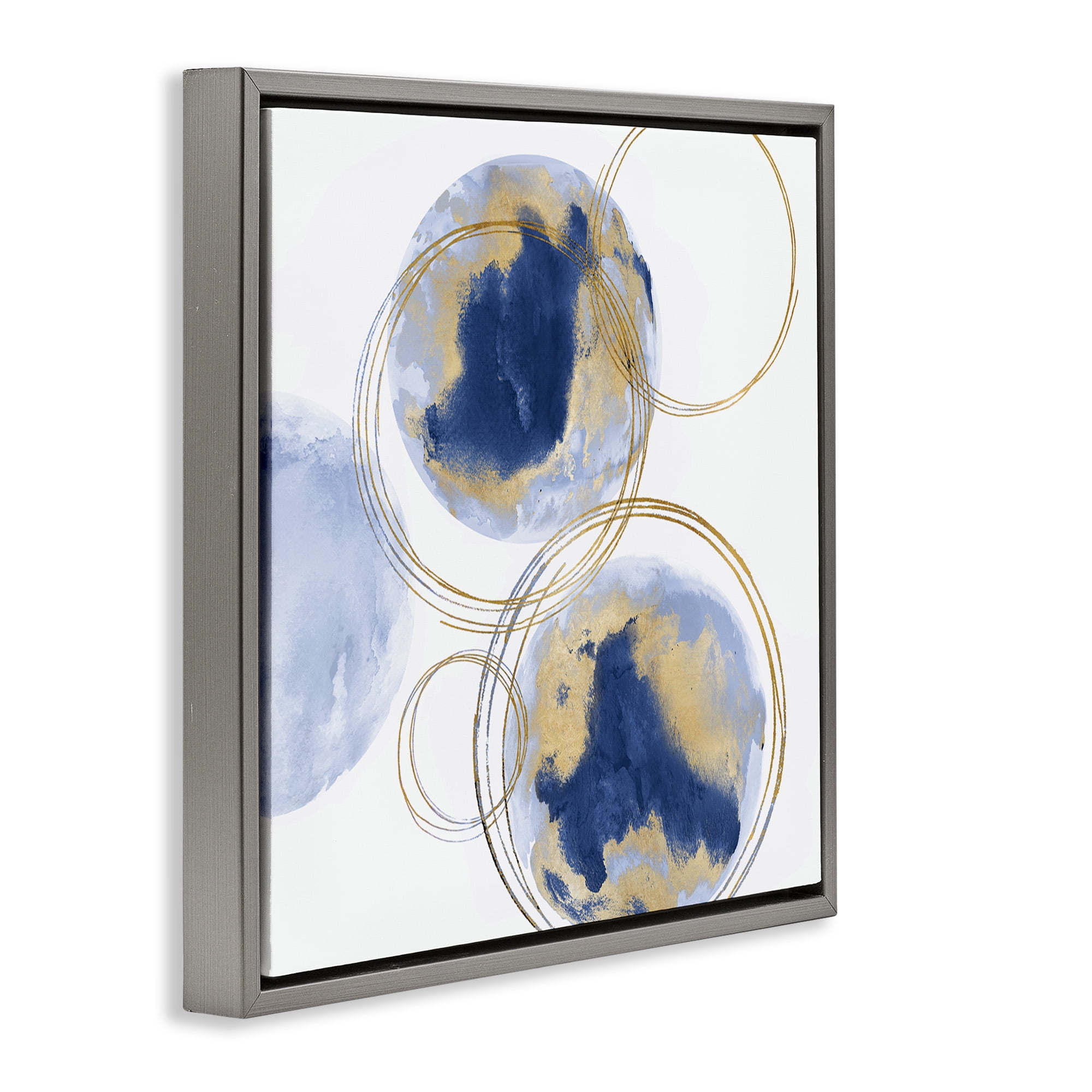 Stupell Industries Golden Rings and Circles Abstraction Abstract Painting Gray Floater Framed Canvas Art Print Wall Art, 25 x 25