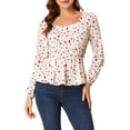 thumbnail image 1 of INSPIRE CHIC Blouse à Manches Longues Florale à Encolure Carrée avec Ceinture Blanc-Rouge TP, 1 of 6