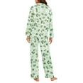 thumbnail image 3 of SCRAWLGOD Green Leaf Pajamas Women Long Sleeve Button Up Pjs for Women Set of 2 Size XS V-Neck Women's Pajama with Pockets Elastic Women Loungewear Set, 3 of 7