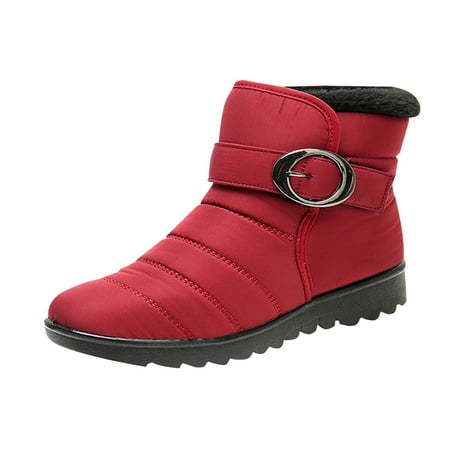 

jsaierl Women Shoes Winter Warm Old Beijing Cotton Fashion Slip-on Casual Solid Color Waterproof Snow Ankle Boots Plush Low Heels