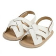 thumbnail image 4 of GYRATEDREAM Infant Baby Boys Girls PU Leather Soft Open Toe Sandals Toddler Summer Criss Cross Sandals Flower Princess Flat Shoes White for 0-18 Months, 4 of 8