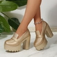 thumbnail image 5 of HaiMao Women's Platform High Heel Loafers Square Toe Chunky Heels Slip On Pump Shoes Gold 6(37), 5 of 6