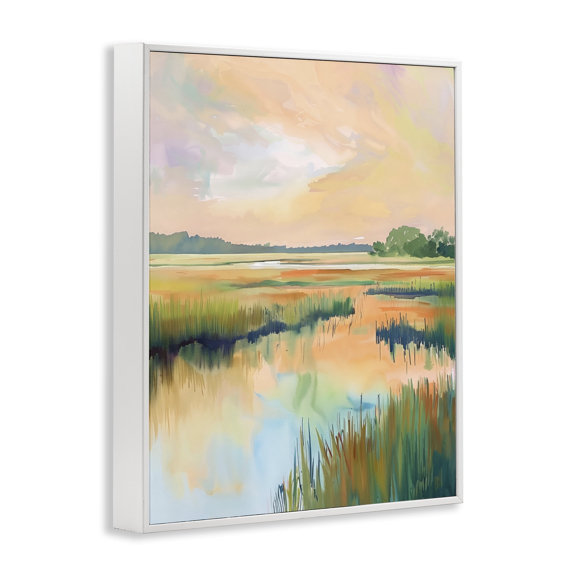 Stupell Industries Marsh Sunset over Tranquil Stream White Framed Giclee Art, design by LSR Design Studio