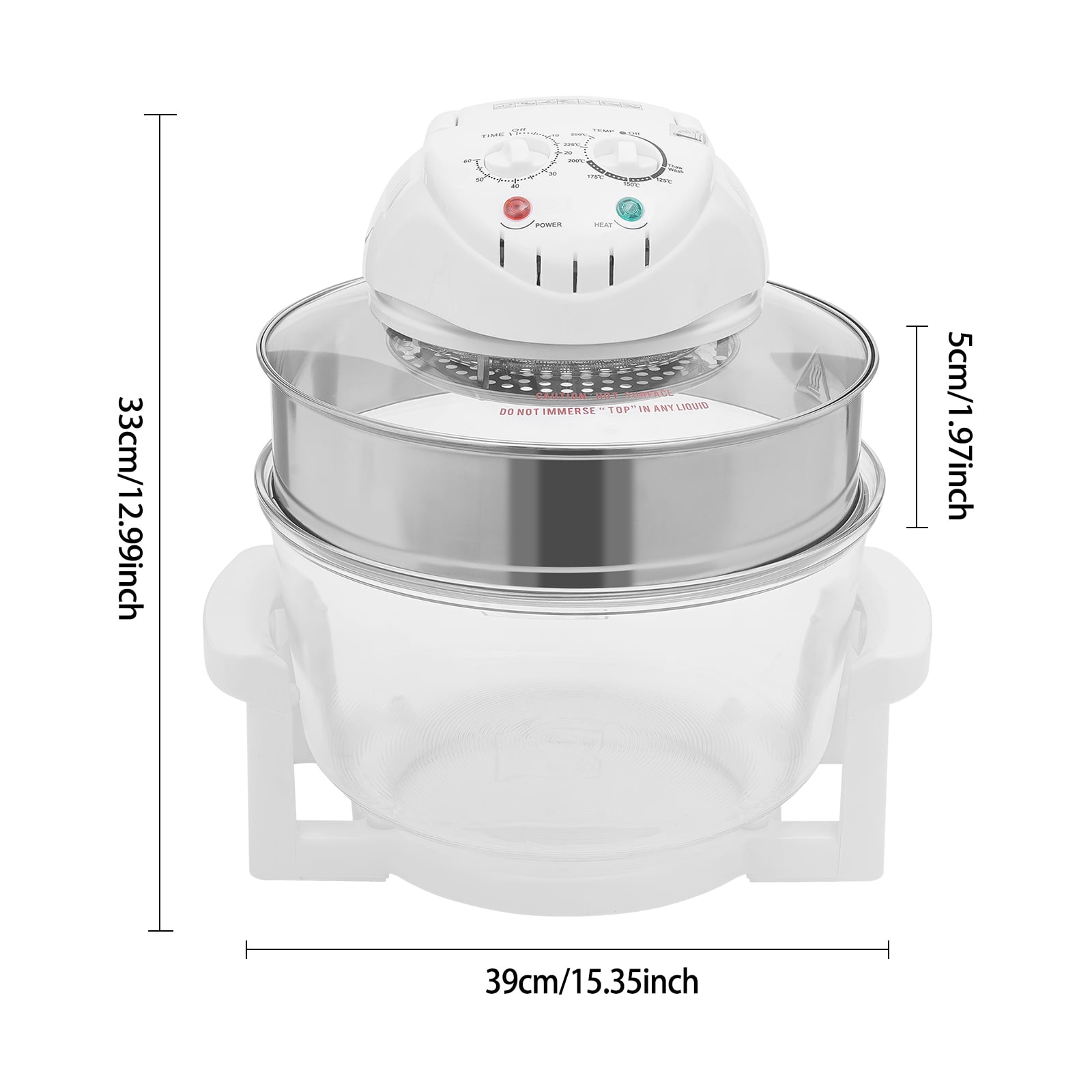 17L / 17.96Qt Air Fryer, 1200W-1400W, 360° Viewable Glass Air Fryer with Expansion Ring for Home Kitchens 110V-120V