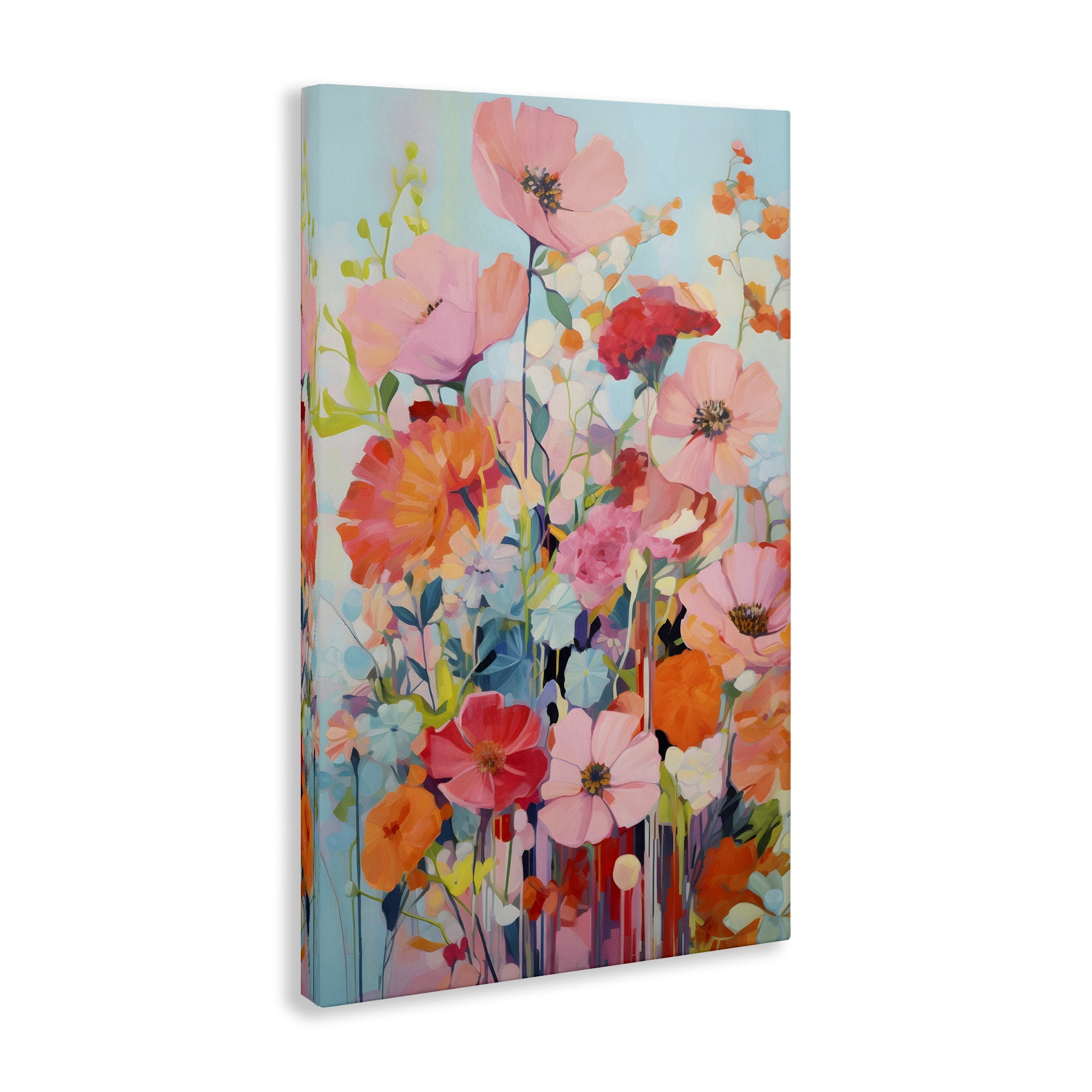 Stupell Industries Abstract Flowers on Blue Plants & Flowers Painting Wrapped Canvas Art Print Wall Art, 20 x 30