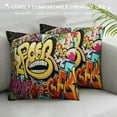 thumbnail image 3 of COMIO  Throw Pillows Covers Colorful Graffitti Graffity Wall Street Grafitti Urban Rap Graphitti Throw Pillow Cases Square Decorative Throw Pillow Cushion Cover Pillowcase, 3 of 5