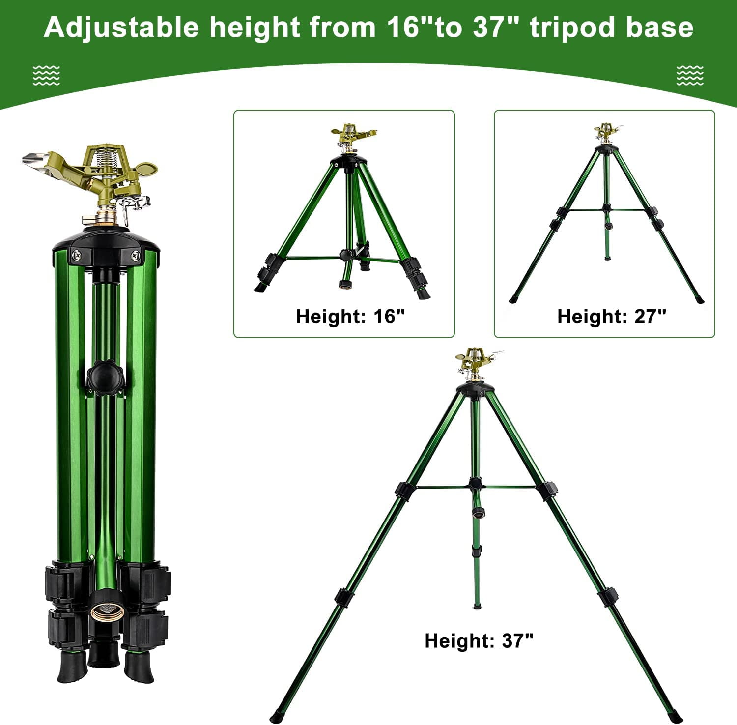 Impact Sprinkler on Tripod Base, 2 Pack Tripod Sprinkler with 360 Degree Coverage, Extra Tall Heavy Duty Water Sprinkler for Lawn/Yard/Garden