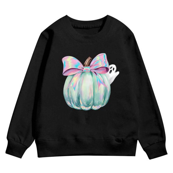 Tiijoy Halloween Girls Sweatshirt Pumpkin Graphic Long Sleeve Pullover, Black, Sizes 3-14