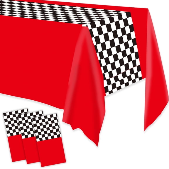 Wowhub 3 Pack Race Car Birthday Tablecloth, 54 x 108 Inch Disposable Plastic Racetrack Table Covers for Boys Car Themed Birthday Party Decorations