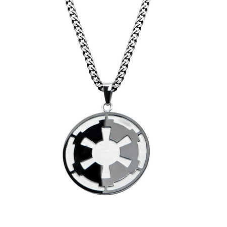 Disney Star Wars Stainless Steel Small Death Star and Imperial Symbol Pendant, 22" Chain