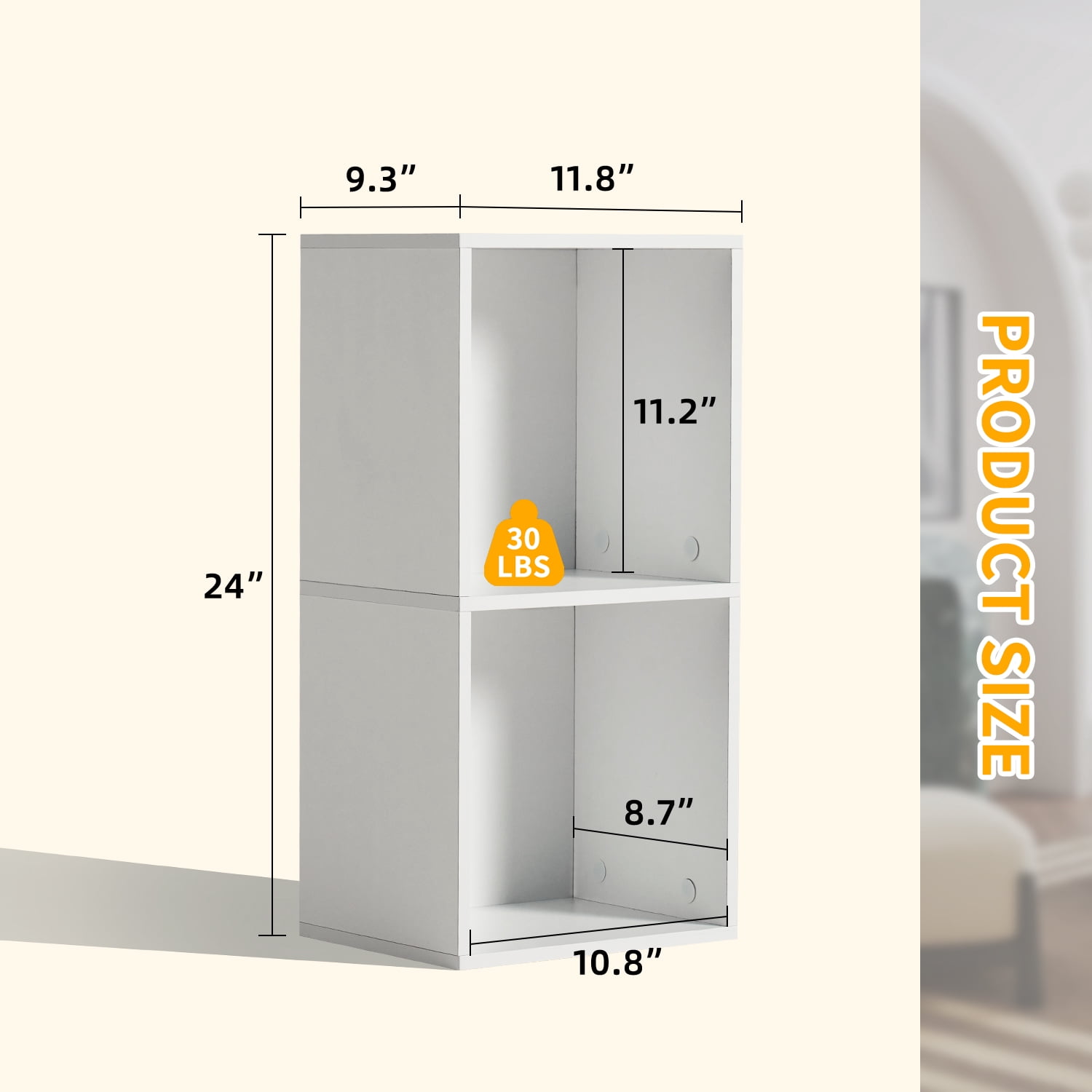 Bapipro Tall Narrow Bookshelf, 2-Tier Cube Display Rack, Modern Corner Bookshelf with Storage Space, Storage Cabinet for Home Office (White 1 Pack)