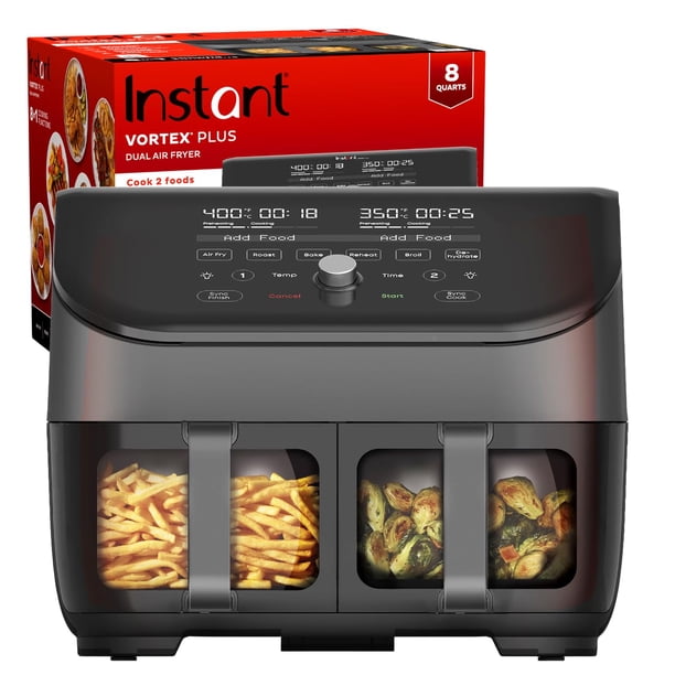 Instant Vortex Plus XL 8QT ClearCook Air Fryer, Clear Windows, Custom Programming, 8-in-1 Functions that Crisps, Broils, Roasts, Dehydrates, Bakes, Reheats, from the Makers of Instant Pot, Black