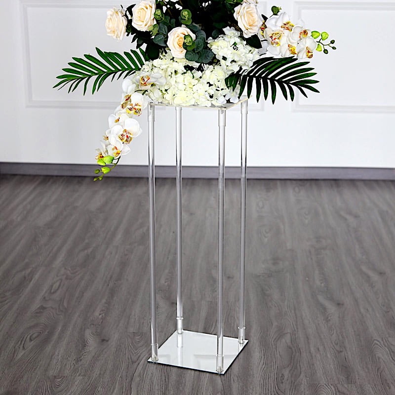 BalsaCircle Clear Crystal Rectangular Stand Flower Vase Column Party