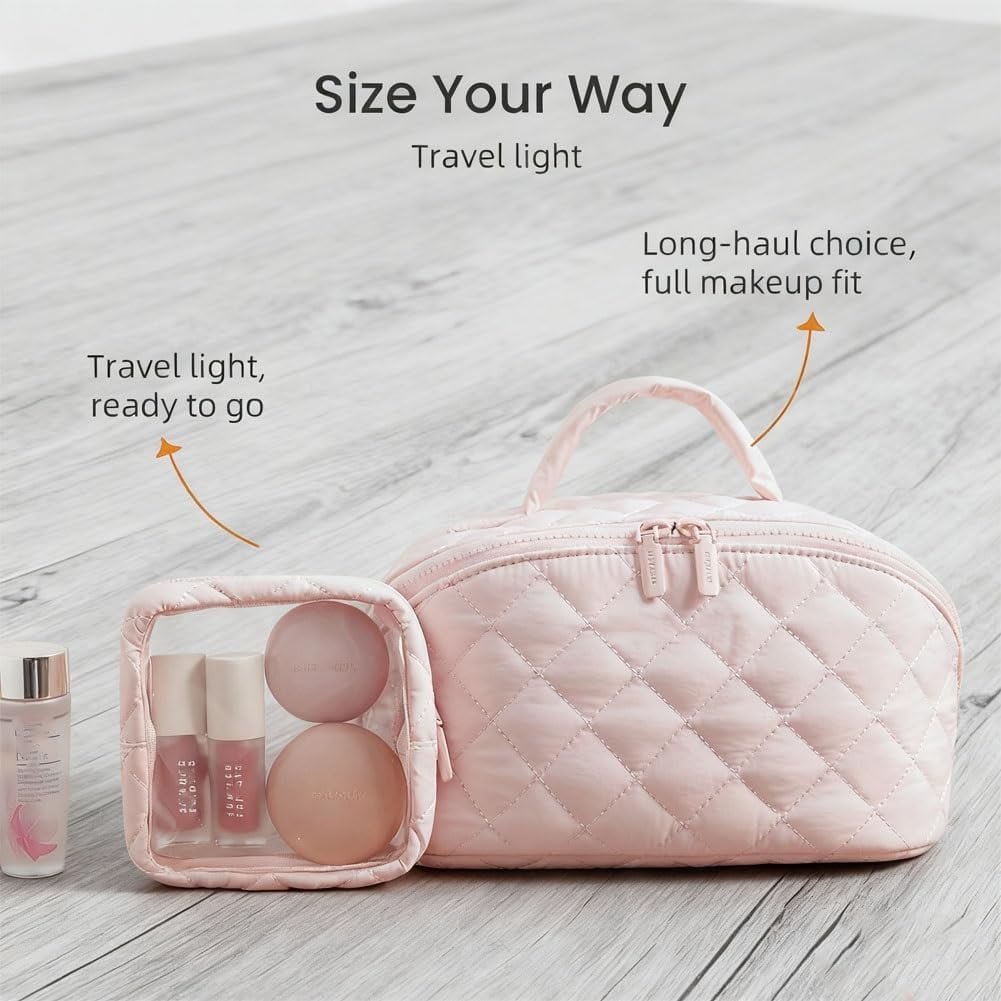 2026 New Travel Makeup Bag for Women - 180° Open with Mirror, 5 Dedicated Pockets, Leak-Proof Odor-Resistant Cosmetic Organizer for Travel & Daily Use