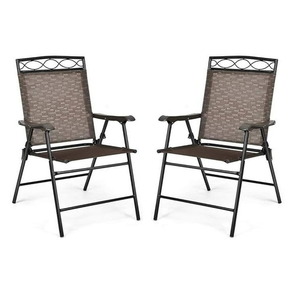 Set of 2 Folding Patio Chairs, Metal Textilene Patio Dining Chairs with Armrests & Metal Frame, 2 Pack Portable Sling Chairs Deck Lawn Chair for Indoor & Outdoor Garden Backyard Porch