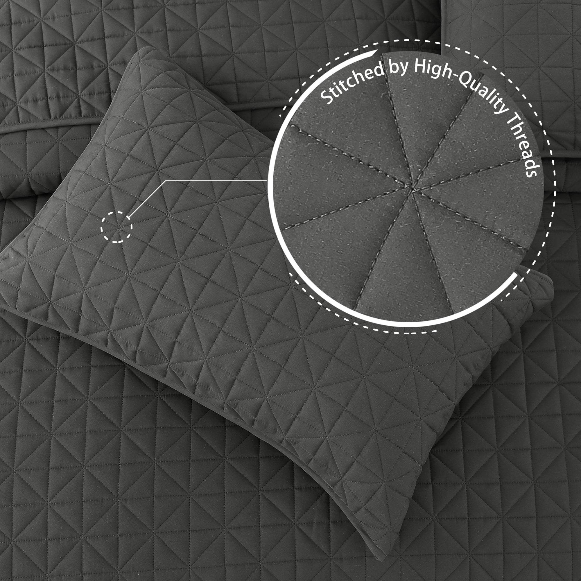 Exclusivo Mezcla King Size Quilt Bedding Set, Lightweight Soft Grey King Bedspreads Coverlets with Geometric Stitched Pattern