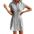 thumbnail image 2 of Frnrwgo Women Summer Dresses Lounge Button Down Waisted Short Sleeve Striped Casual Beach Midi Dress, 2 of 4