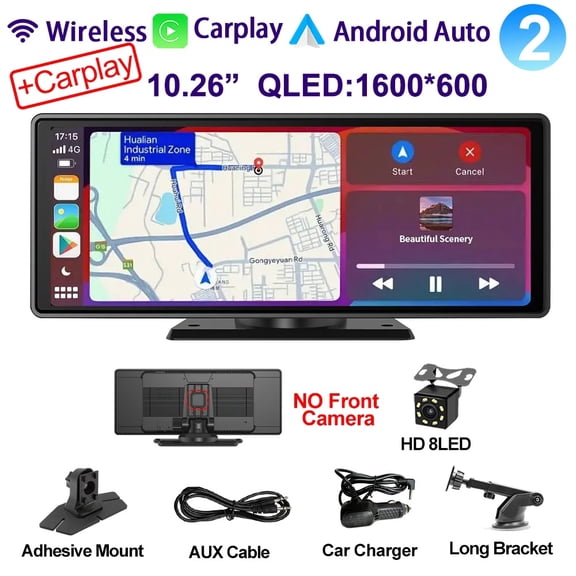 10-PAD-CAM Universal 10.26" Car Intelligent 4K 360 Rotatio Car DVR Dash Cam Wireless CarPlay & Android Auto Bluetooth WIFI Rear Reversing